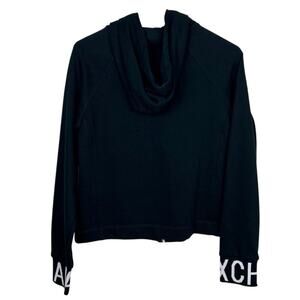 Armani Exchange Womens Black Hoodie Logo Cuffs Full-Zip Closure Size L